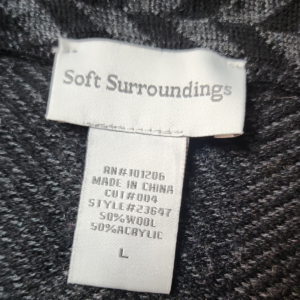 SOFT SURROUNDINGS | Wool Blend Chevron Longline Duster Cardigan Gray‎ Black | L - Picture 3 of 11